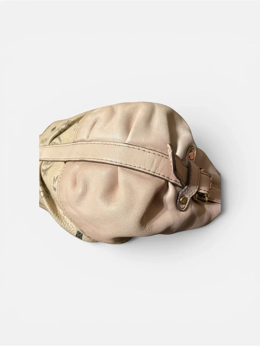 MCM Beige and Blush Leather Satchel with Detachable Strap